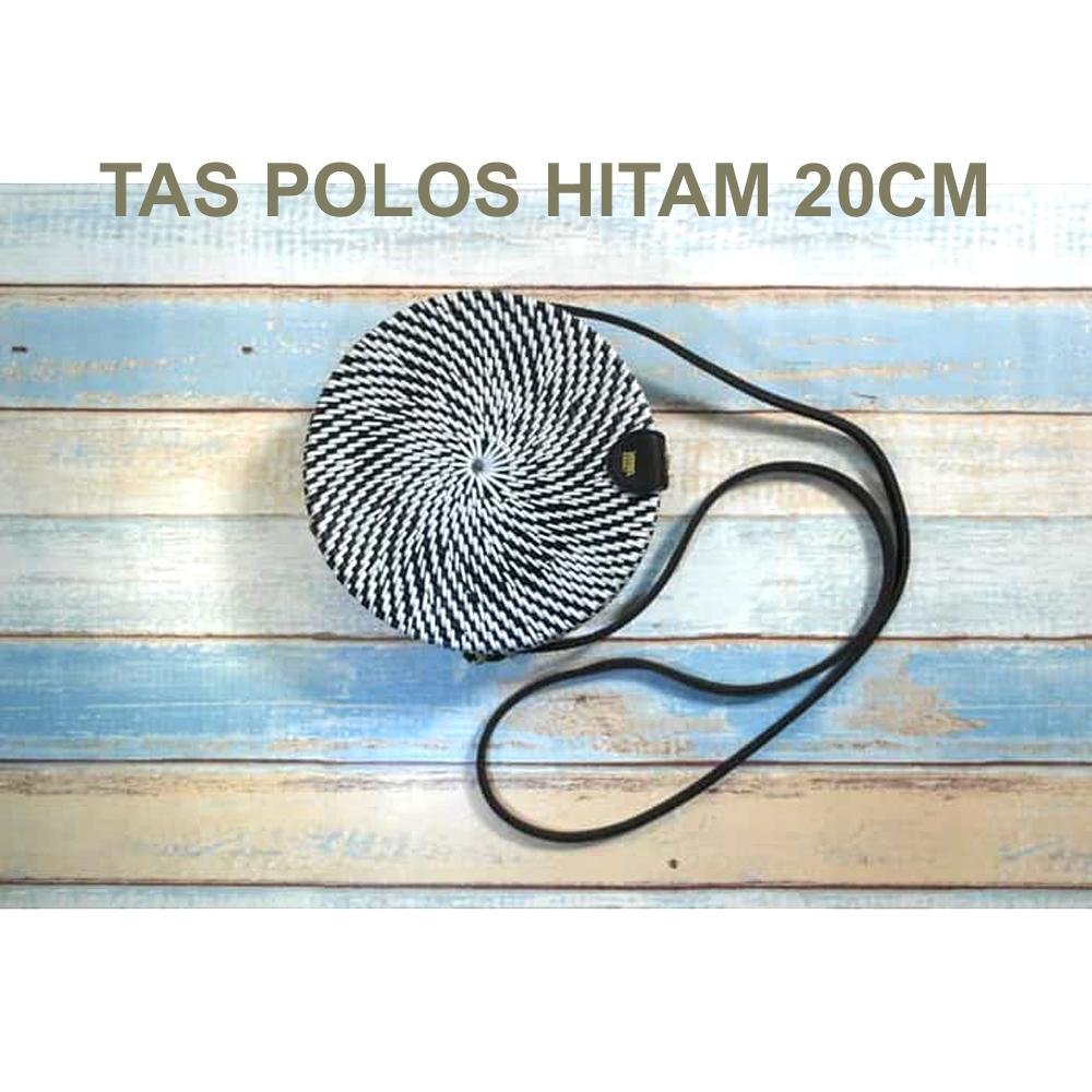 TERMURAH Tas Rotan Ate Bulat Bali 20cm - Hitam Polos