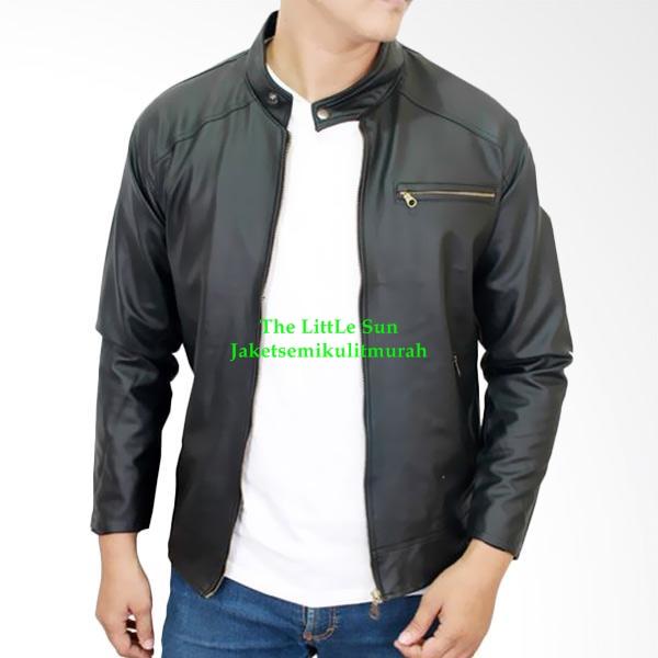 Jaket Motor Touring Pria Semi Kulit Kantoran Slimfit Standar Hitam