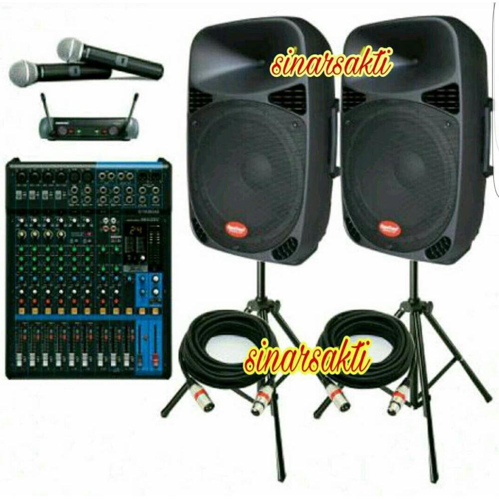 MURAH Paket Sound System Outdoor dan indoor Mixer Yamaha 12 CH dan Aktif Speaker Baretone 15 inch