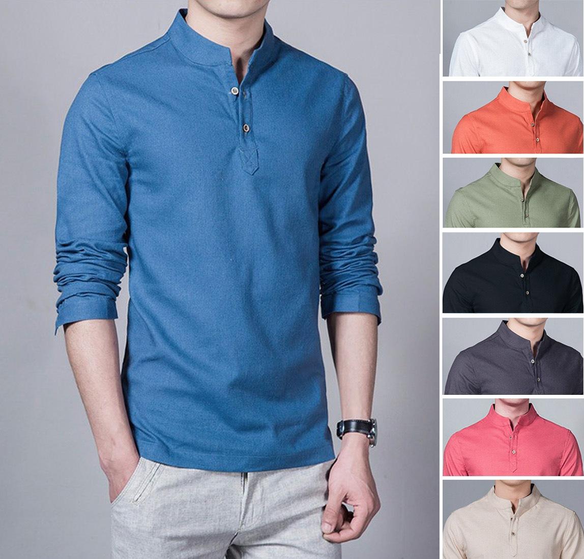 Baju Kemeja Koko Shaquile Biru Polos. Kemeja Muslim Pria Simple Nyaman Di Pakai. Promo