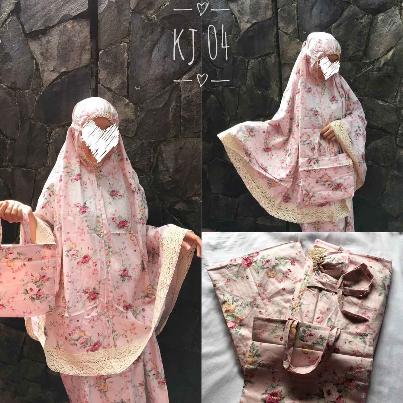 Mukena katun Jepang renda dan rajut
