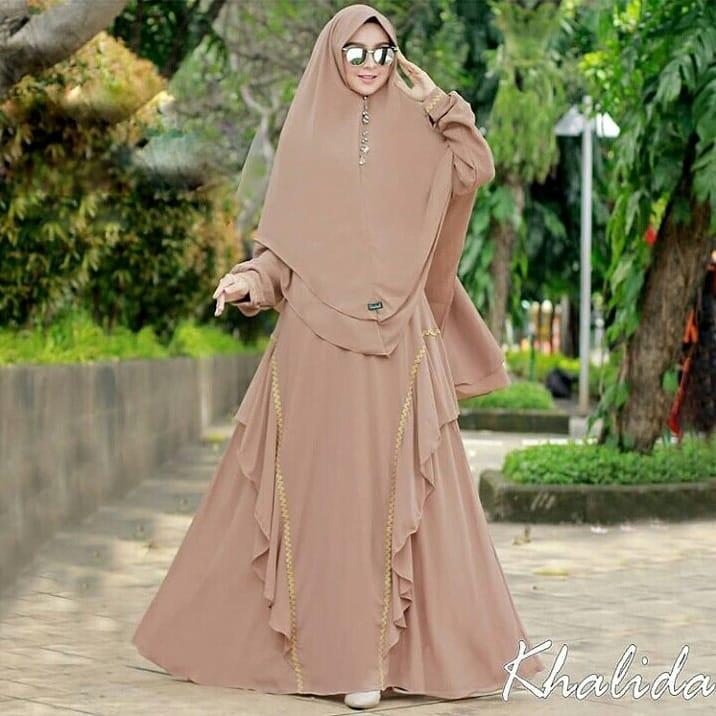 Baju Original Khalida Syari + Khimar Wolfice Gamis Panjang Wanita Muslim Pakaian Cewek Gaun Muslimah Hijab Terbaru