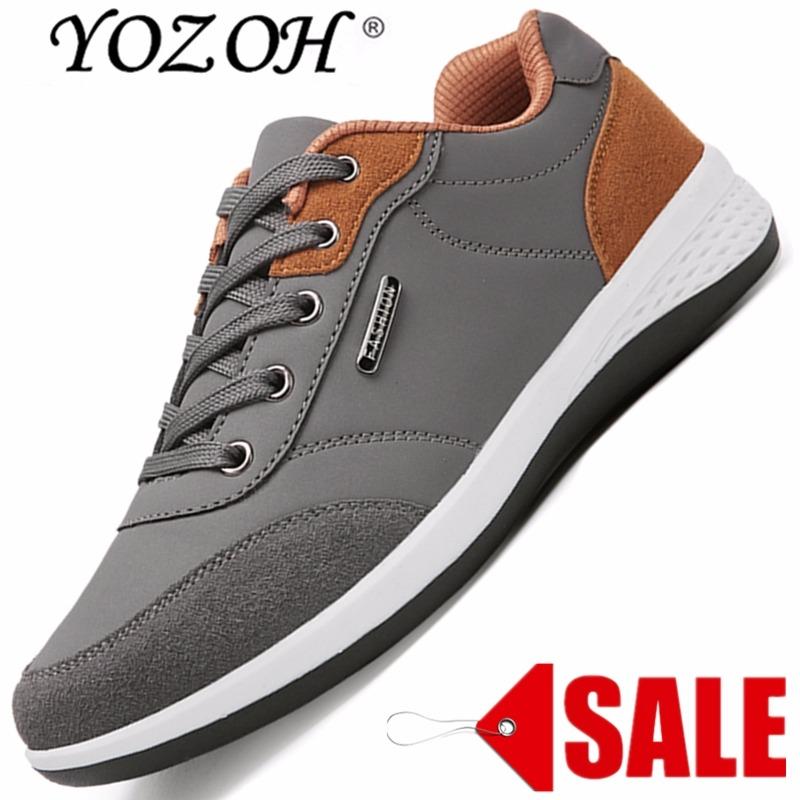 YOZOH Hot Gaya Pria Berlari Sepatu Renda Up Bernapas Sneakers Yang Nyaman Berjalan Outdoor Sepatu Alas Kaki-abu-abu