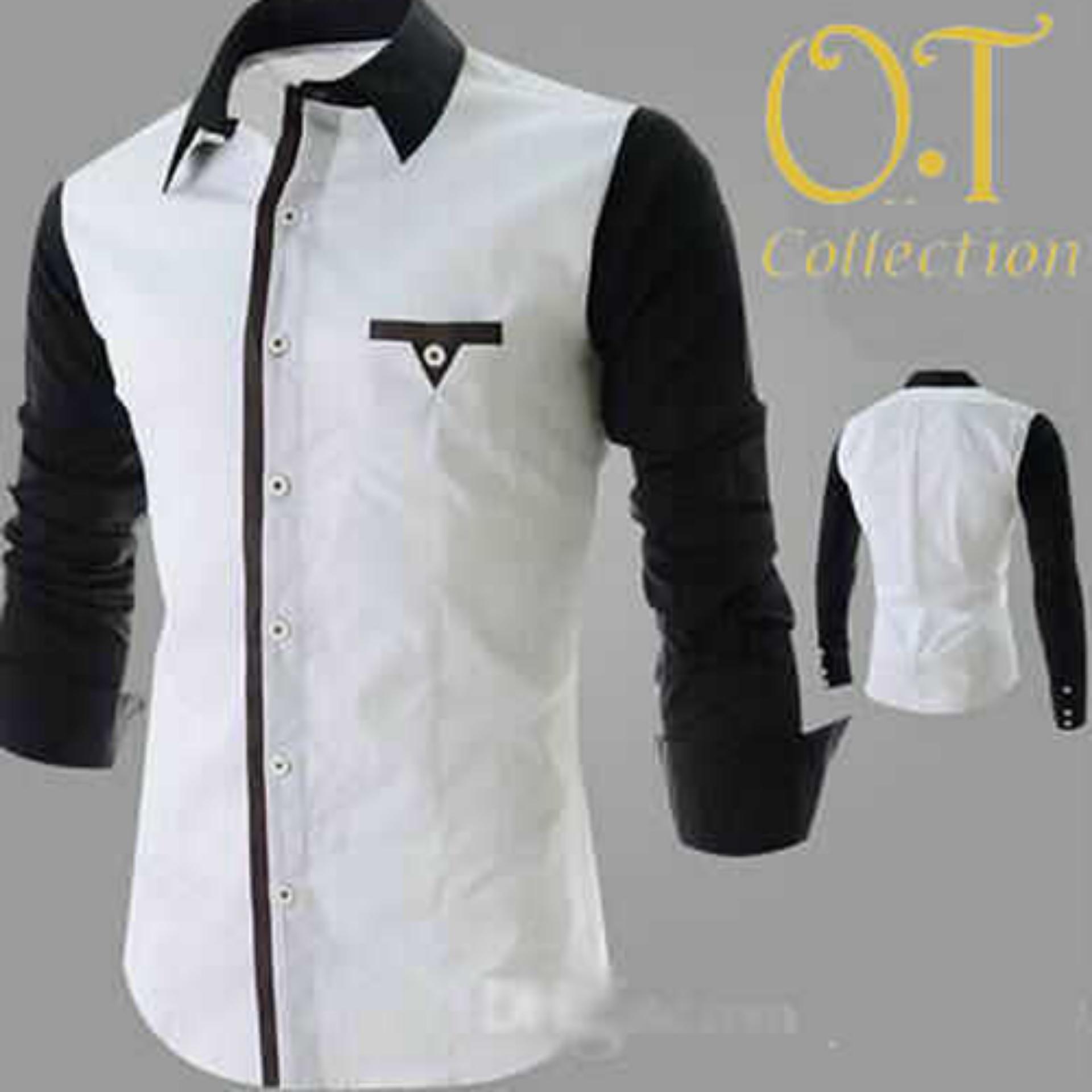 Promo SALE kemeja pria putih combi warna hitam (N355 executive white)