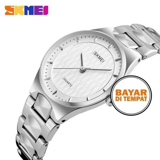 Jam Tangan Original SKMEI Perempuan Wanita Cewek Cewe Lady Woman Silver Analog Elegant Stainless Steel Anti Air Waterproof 30 Meter Silver Mewah Garansi 331282
