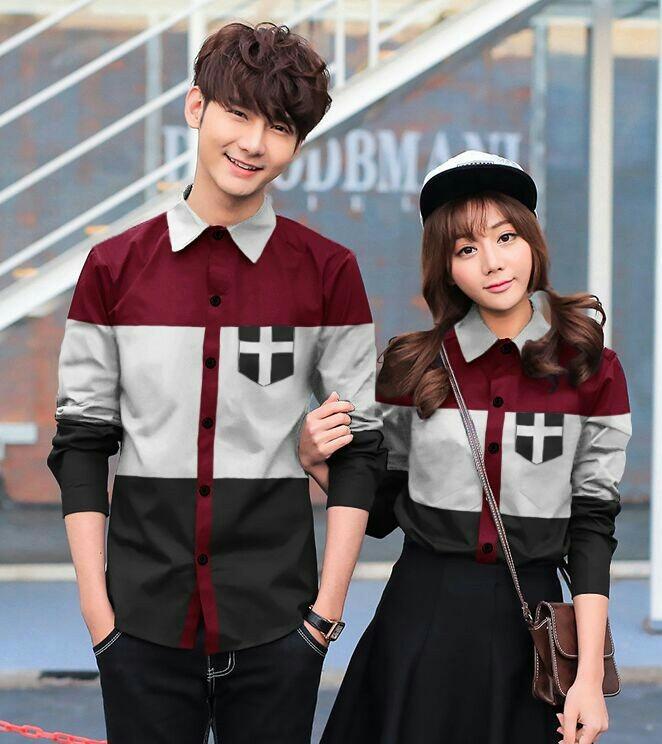 Fashion Story - Kemeja Couple ENGLAND Marun/ Kemeja Pasangan / Baju Couple Harga Murah /
