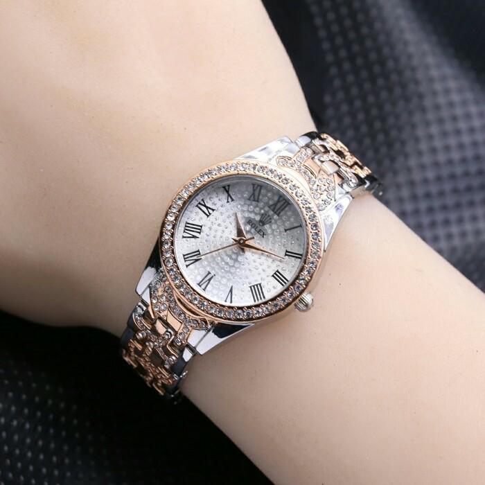 Jam tangan wanita rolex bahan rantai high quality / jtr 1212 - Hitam