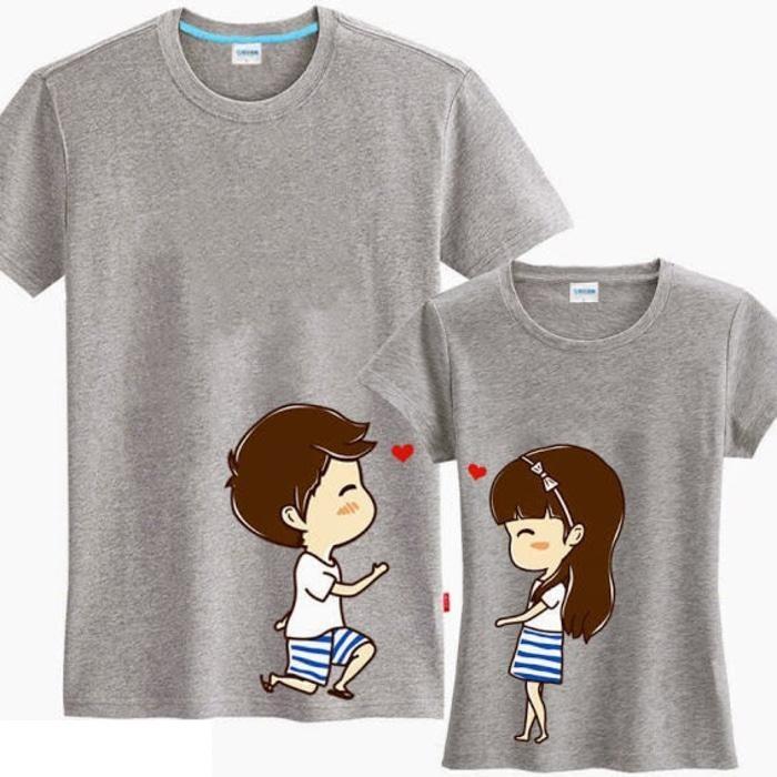 Fashion Story - Kaos Couple Say Love Abu / Kaos Pasangan / Baju Couple Terbaru / Kaos Lucu/Baju Kapel
