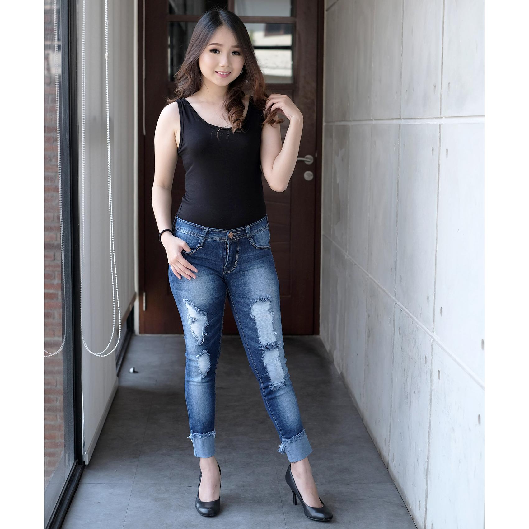 Review Celana Jeans Wanita 1812 Soft List Sobek Ripped 