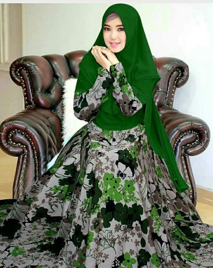 Gamis Monalisa Motif dengan Khimar Syar'i Ceruti 3 layer Ekslusif