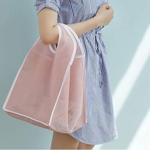 Tas Belanja Jaring Warna Tas Pantai / Shopping Bag Bisa Dilipat FTS070 - Biru
