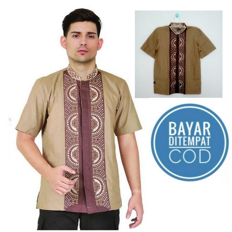 Baju Koko / Baju Muslim Pria / Baju shalat / Baju Gamis / Kemeja Katun - Coklat