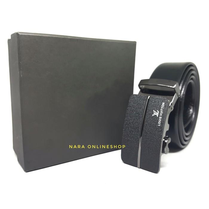 GESPER IKAT PINGGANG KULIT PRIA MODEL REL LV 03 BLACK - Fhdig