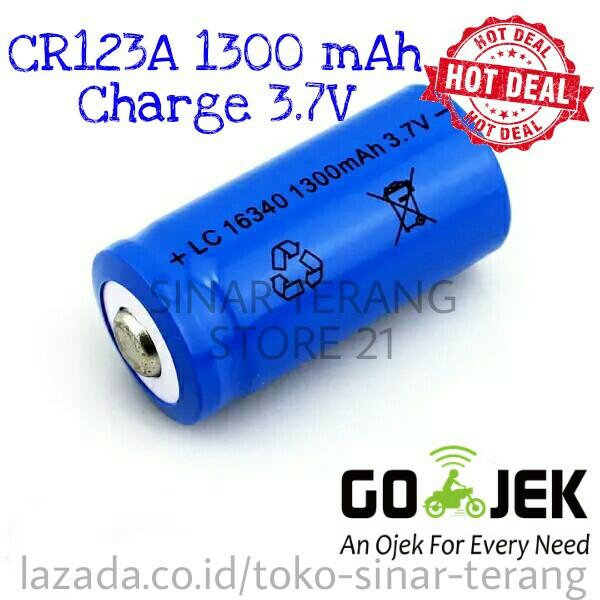 SinarTerang - CR123A 1300 mAh Charge 3.7V Isi Ulang Baterai Batre CR123 3,7V LR123A 16340 Kamera Camera