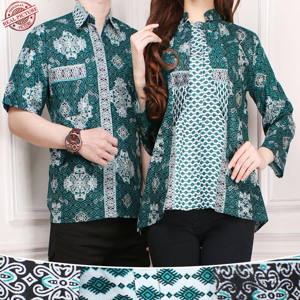 Cj collection Couple batik Atasan blouse kemeja abaya kebaya wanita dan atasan kemeja pria shirt Lili M - XL