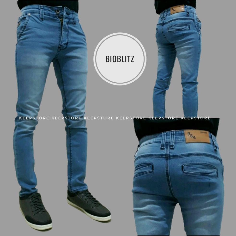 KS Celana jeans pria / jeans skinny fit (biru wash)
