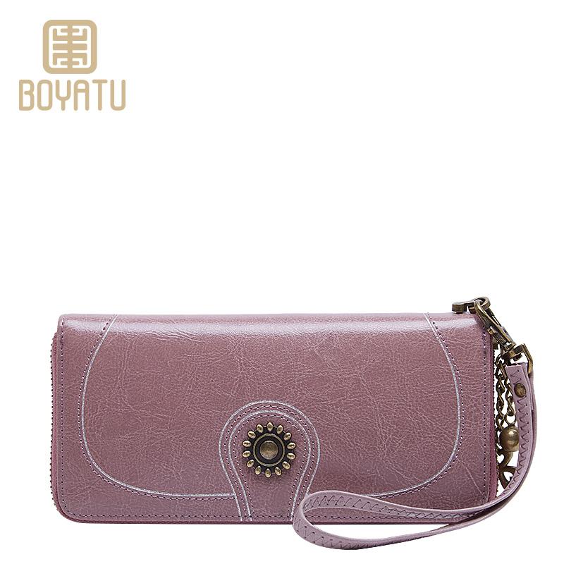 Boya Gambar Tas HP Kulit Wanita Dompet Retro Lilin Minyak