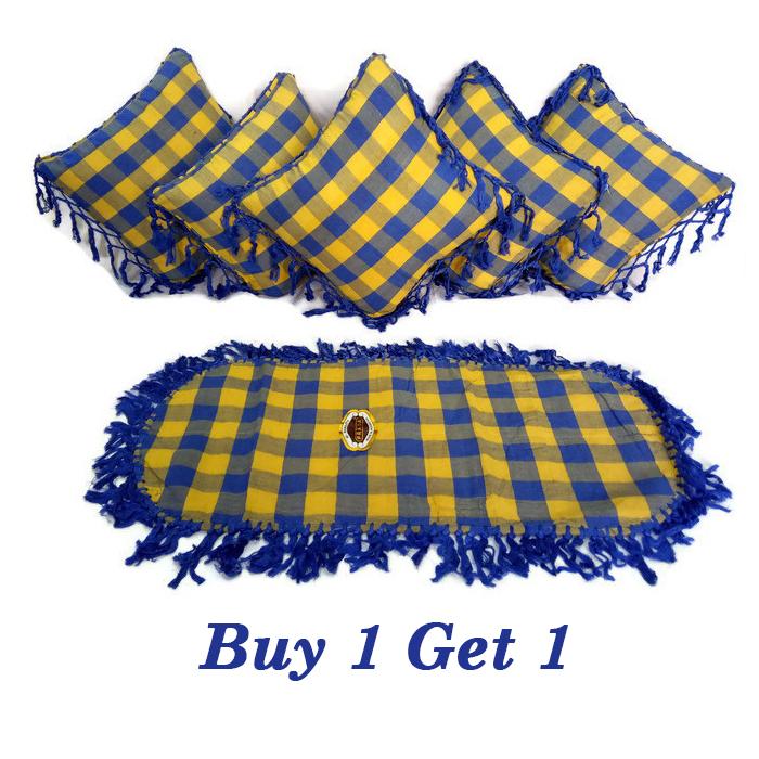 Ezpata Set (SBK) 5 Sarung Bantal Kursi +Taplak Meja Tamu Bahan Tenun Rumbai Motif Kotak - Buy 1 Get 1 Ezpata Set (SBK) 5 Sarung Bantal Kursi +Taplak Meja Tamu Bahan Tenun Rumbai Motif Kotak - Buy 1 Get 1