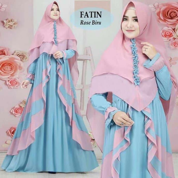 BAJU BUSANA MUSLIM GAMIS FATIN SYARI ROSE BIRU BERGO SOFT PED