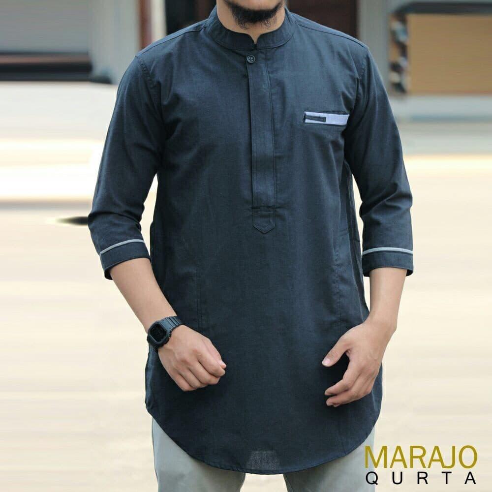 Baju Pria Kemeja Baju Koko Gaul Qurta Original Marajo Hitam
