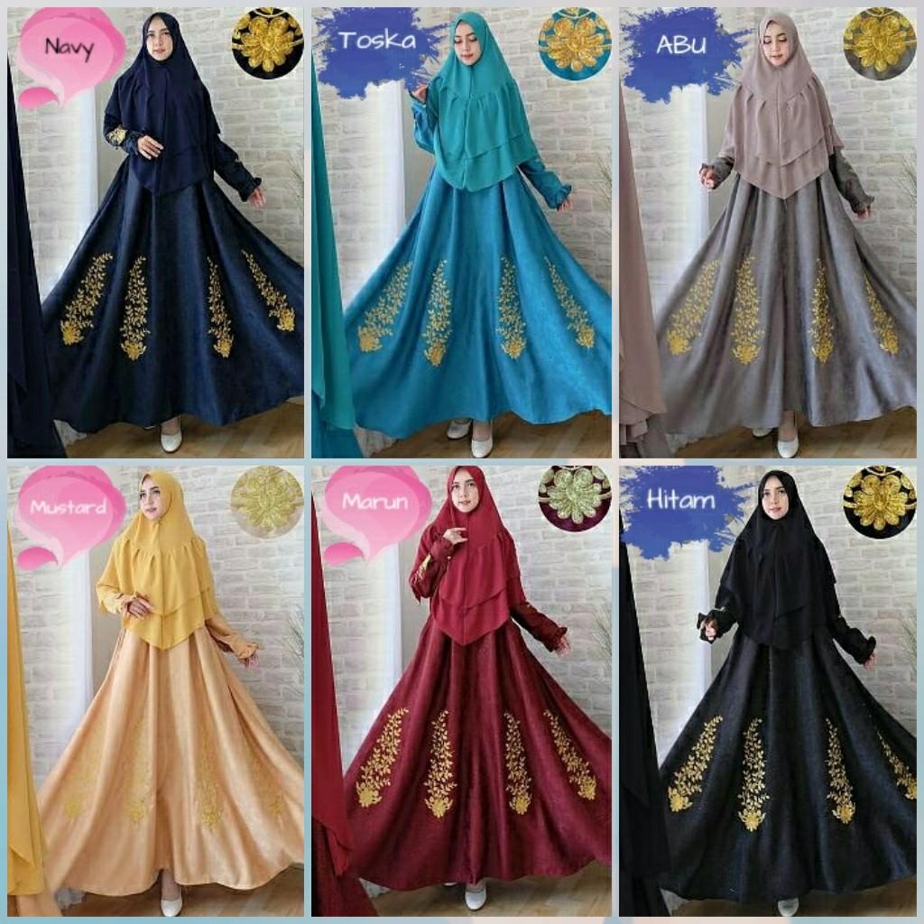 NEW!!Baju Muslim Syari Eli Gaun Pesta Jumbo Xxl Mewah Hijab Gamis Embos GL