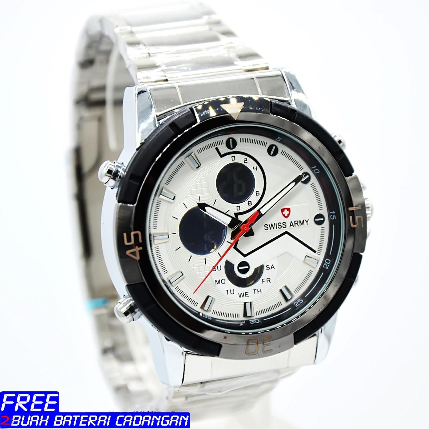 Swiss army - jam tangan formal - pria - stainless steel - double time