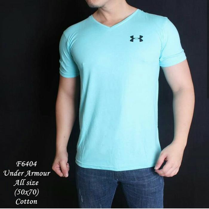 HARGA MURAH Kaos Pria V Neck Turkis Polos Lengan Pendek