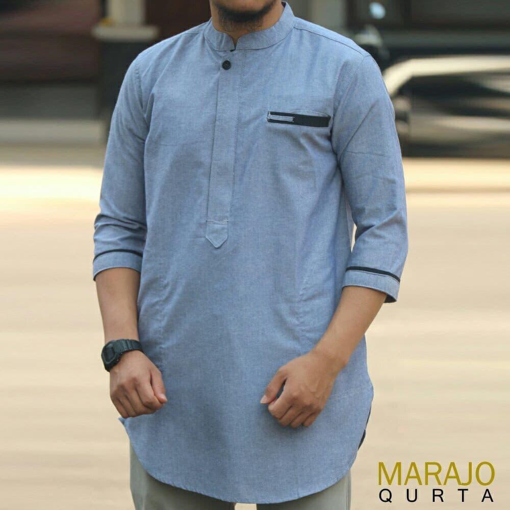 Baju Pria Kemeja Baju Koko Gaul Qurta Original Marajo Biru