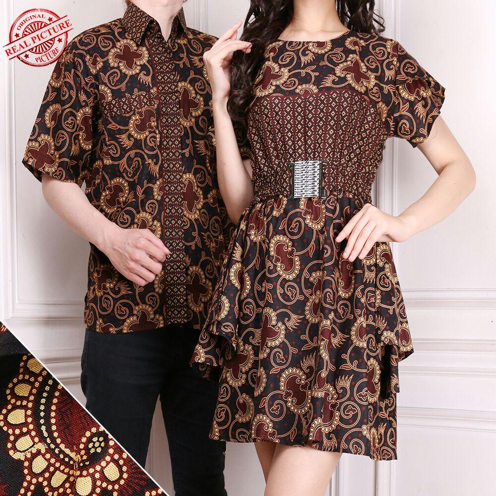 Cj collection Couple batik dress maxi pendek wanita mini dress dan atasan kemeja pria shirt Nadya M - XL