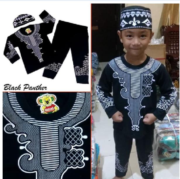 Baju Koko BLACK PANTHER Pakaian Muslim Anak Laki Premium Mewah MARUNO - II-IV Tahun
