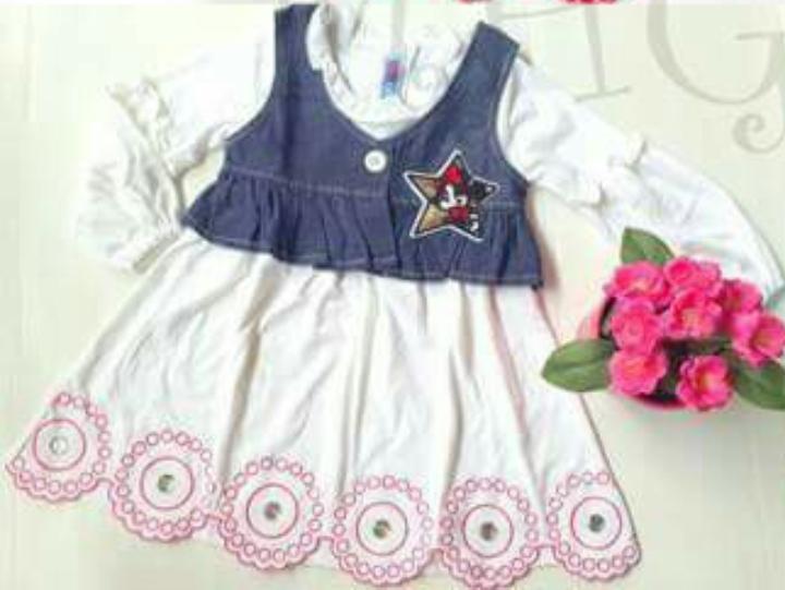 dress anak cardigan denim tangan panjang - dress bayi cewek lucu korea - baju anak perempuan