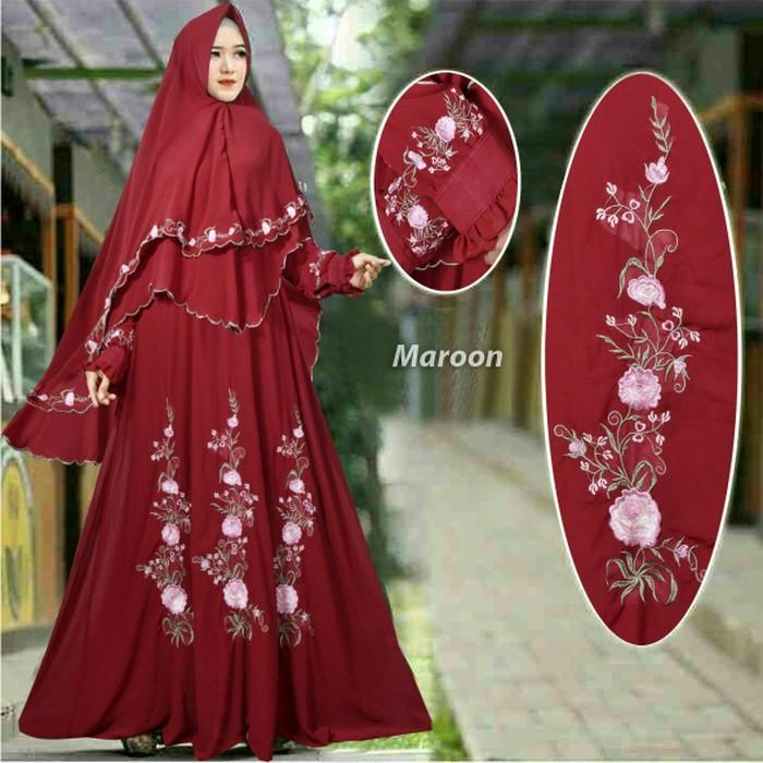 (JNH Shop) Baju Butik Arbella Syari Marun Busana Muslim Gamis Pesta Mewah Murah