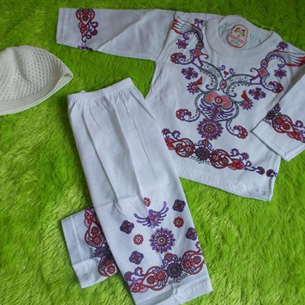 kembarshop - PALING MURAH set baju koko bayi putih sablon ukuran M 6-12bulan ungu PLUS PECI