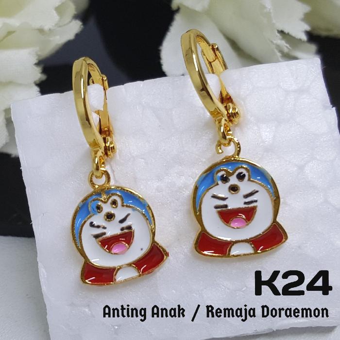 K24 Anting Anak Doraemon -Set Perhiasan Imitasi Xuping Lapis Emas Asli