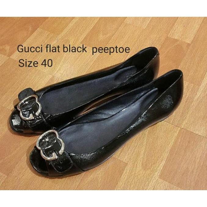 GUCCI FLAT BLACK PEEPTOE SEPATU ASLI ORIGINAL SHOES BRANDED SHOES FXNAJ12