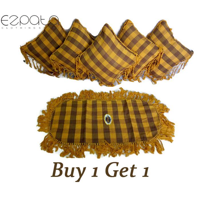 Ezpata Set (SBK) 5 Sarung Bantal Kursi +Taplak Meja Tamu Bahan Tenun Rumbai Motif Kotak - Buy 1 Get 1 Ezpata Set (SBK) 5 Sarung Bantal Kursi +Taplak Meja Tamu Bahan Tenun Rumbai Motif Kotak - Buy 1 Get 1
