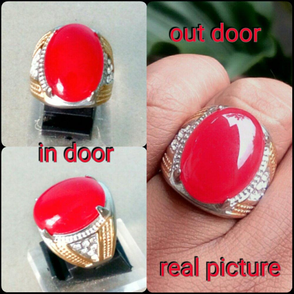 CINCIN BATU GIOK MERAH DENGAN RING TITANIUM SUPER WARNA MERAHNYA TOP ABIS