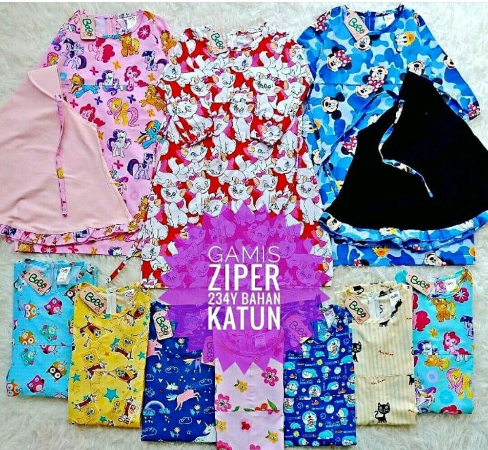 Gamis Katun Anak 1 Set Dengan Kerudung