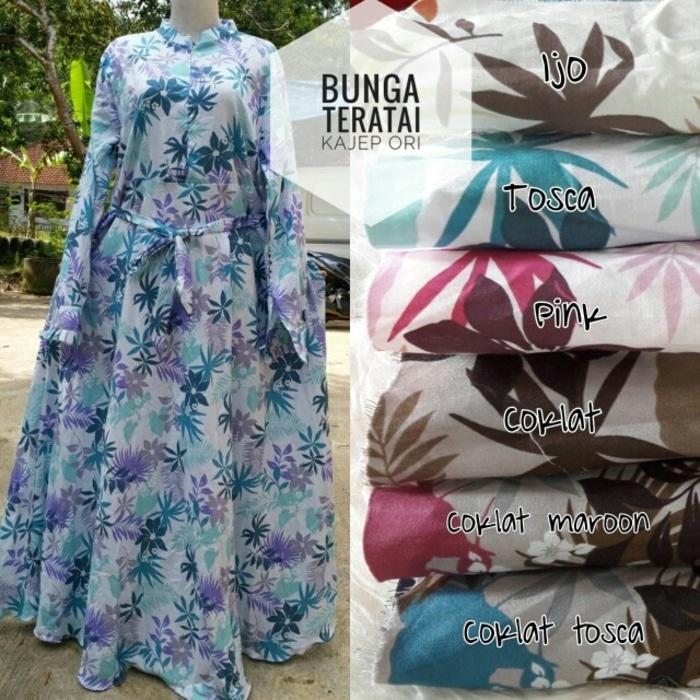Gamis / Baju Muslim Katun Jepang Original Motif Bunga Teratai