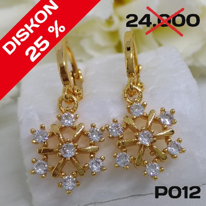 Anting Flower Zircon Lapis Emas 18 K Perhiasan XUPING P12