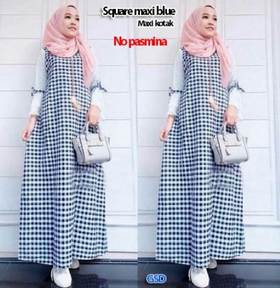 Gamis maxi square hitam, coklat dan biru