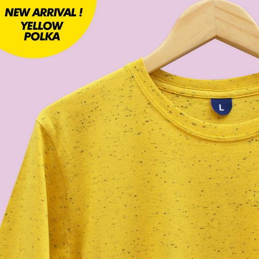 Baju Kaos Polos Oblong Lengan Pendek YELLOW POLKA / Kaos Tangan Pendek Kuning Motif Titik Polkadot Kaos Cewek Cowok Pria Wanita