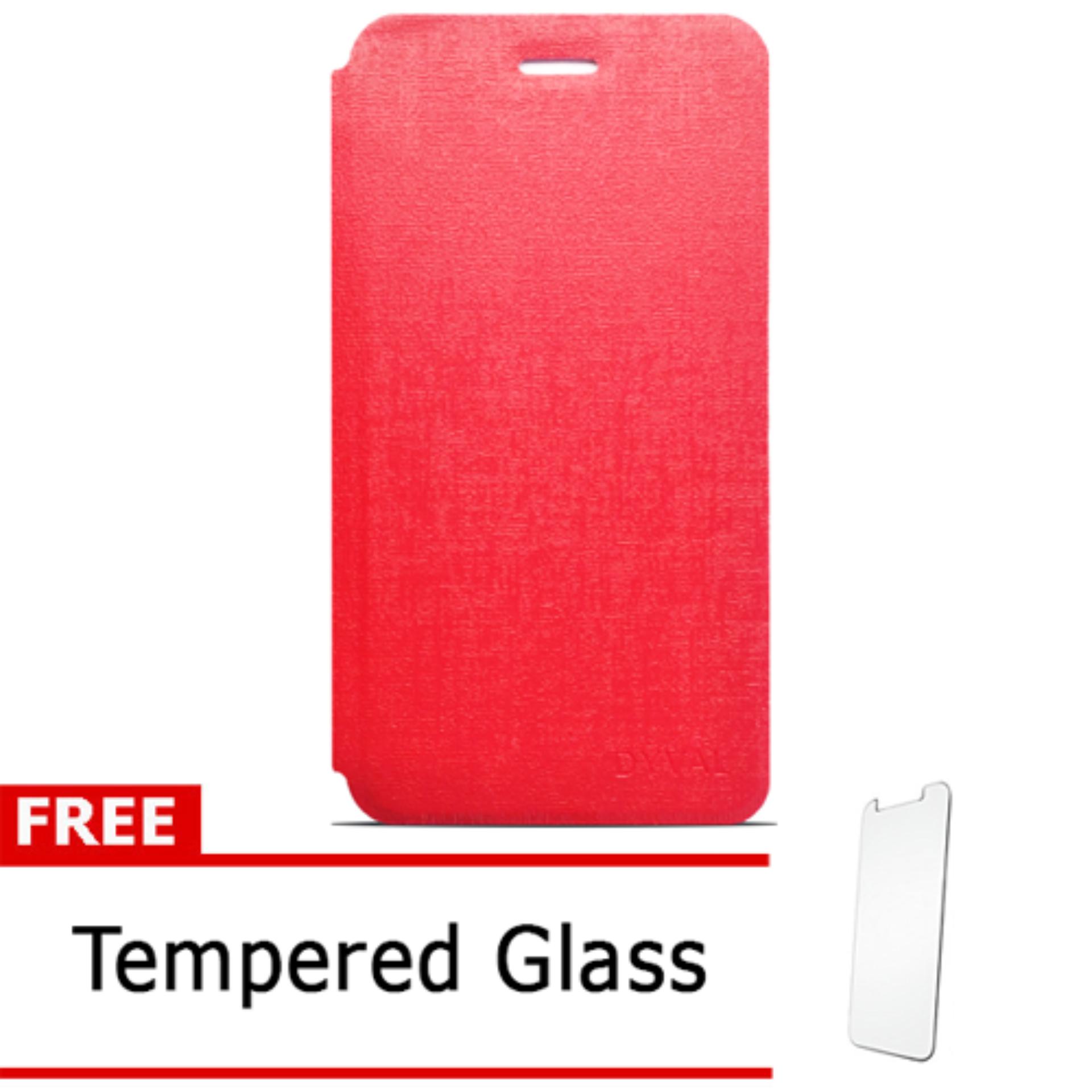 Case Dyval Flipcover Advan vandroid i5C plus merah + free tempered glass