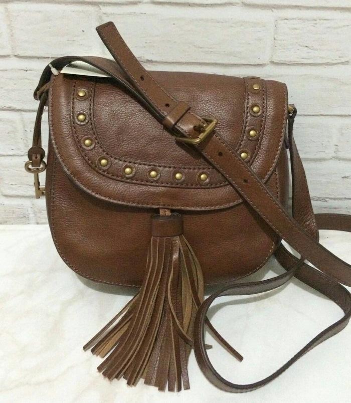Tas Fossil Emi Crossbody Tassel Medium Brown Leather. Tas Fossil Ori