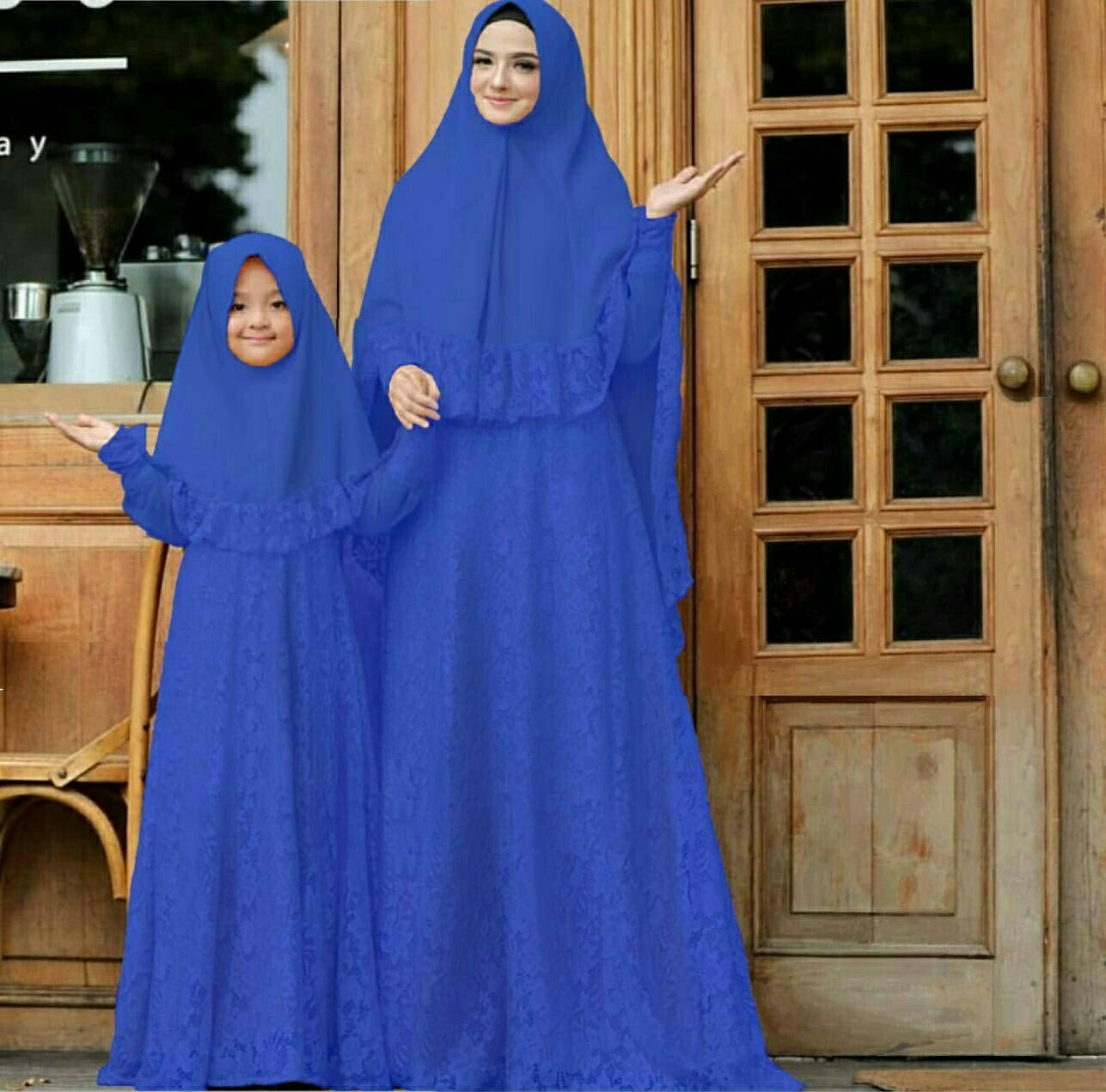 Gamis Couple Ibu & Anak / Dress Brukat / Set Hijab Syari / CP Naura