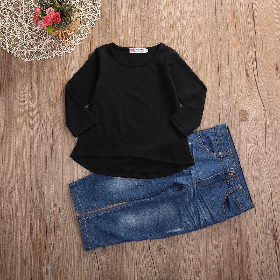 Anak-anak Bayi Perempuan Anak Hitam Terbaik Kaus + Jeans Denim Celana Pakaian Set Pakaian-Internasional Januari 2019 - 5 Anak-anak Bayi Perempuan Anak Hitam Terbaik Kaus + Jeans Denim Celana Pakaian Set Pakaian-Internasional - 5