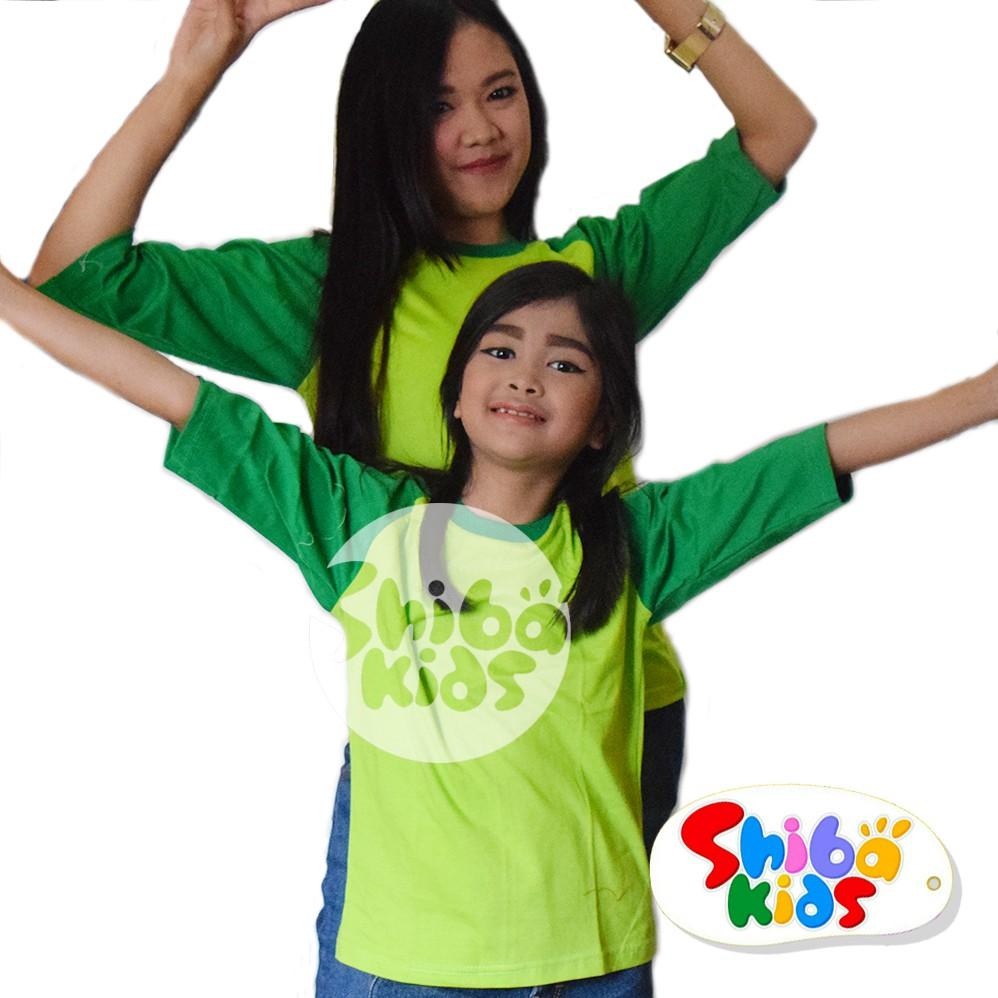 Reglan Polos anak /Kaos Reglan couple ibu anak polos/Raglan Lengan 3/4 warna ( STABILO - HIJAU)