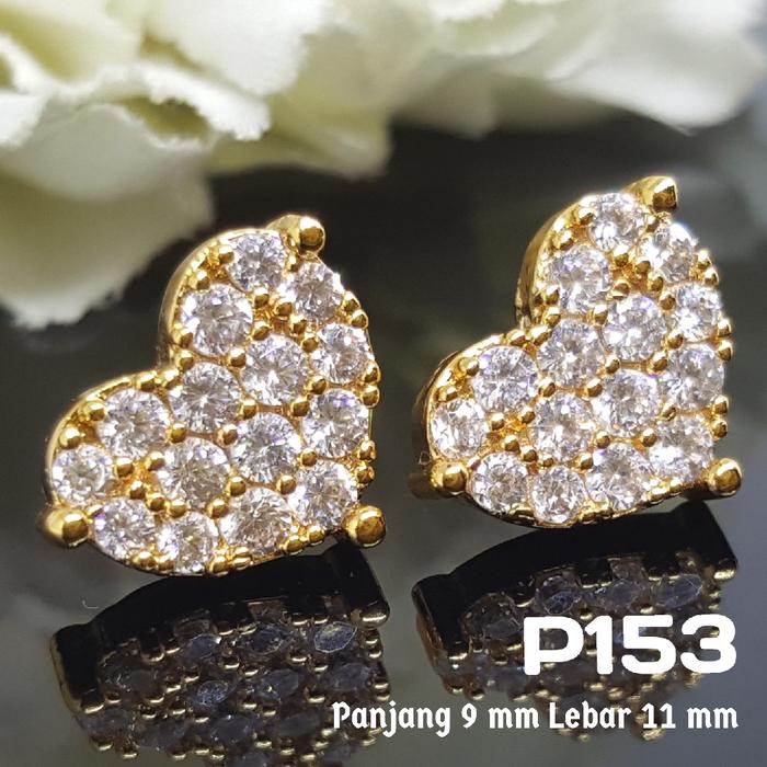 P153 Anting Tusuk Giwang Emas Love Zirconia - Perhiasan Imitasi Xuping