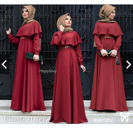 TotallyGreatShop Gamis Pesta Cape Cantik + Hijab pashmina + Belt Ikat pinggang polos Fashion Baju Gaun pesta Remaja Party Maxi long Dress Kondangan Muslimah Kebaya Pesta Modern Hijaber Jilbab trendy Terbaru Kekinian Wisuda Original Real pic ihclara