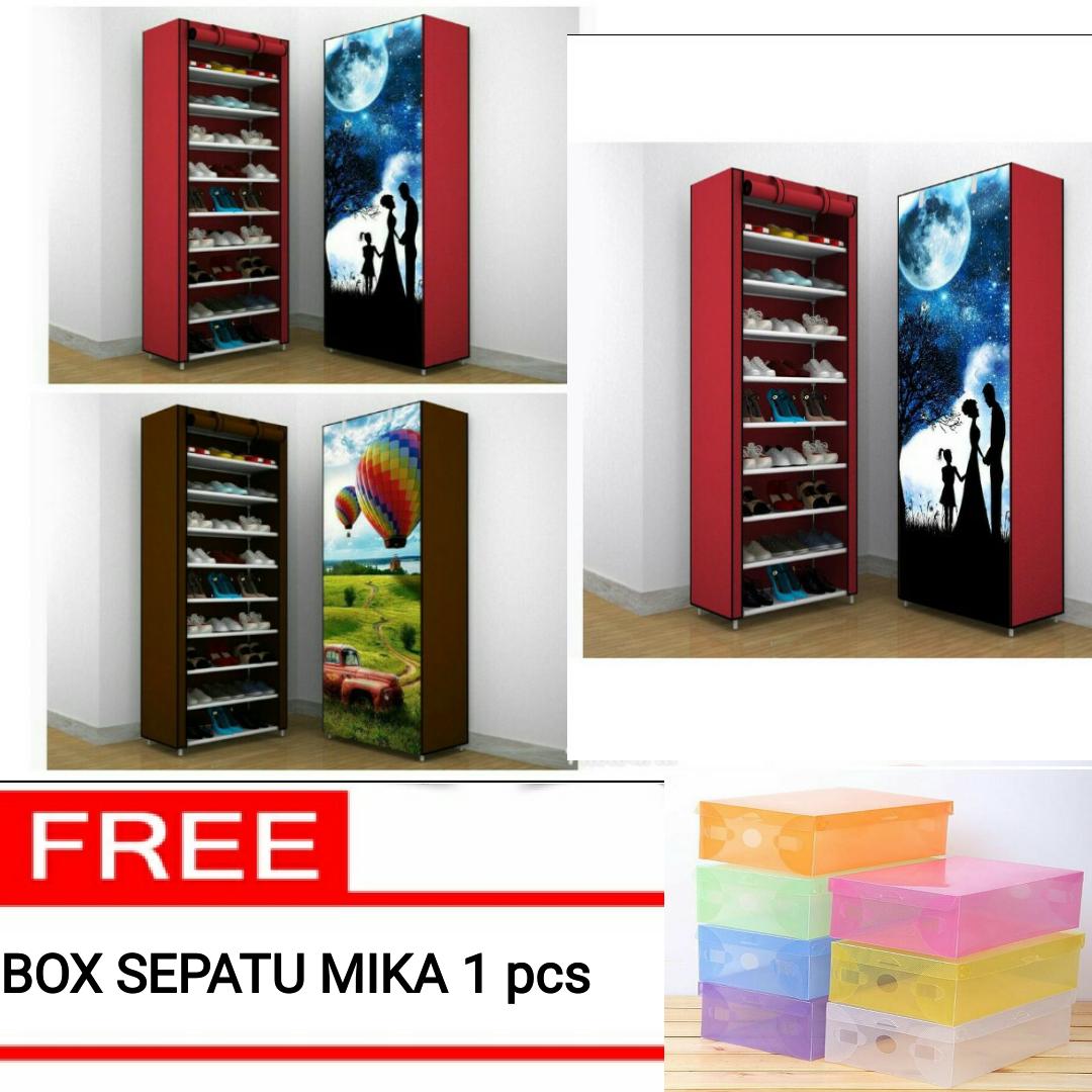 Anischa Best Seller PROMO Rak Sepatu Karakter 3DRakit Kekinian / Lemari Sepatu / Rak Sandal / Rak Sepatu Murah / Tempat Penyimpanan Sepatu Dust 3D Cover 10 Susun Layer Tingkat MAROON / COKLAT - FREE BOX SEPATU MIKA 1 PCS